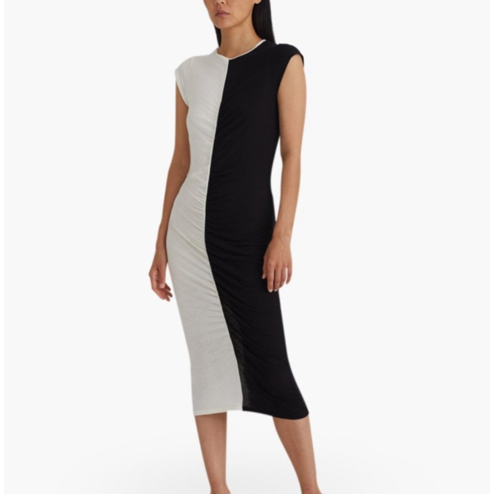 paloma wool domino dress black white split ruched midi dress s small